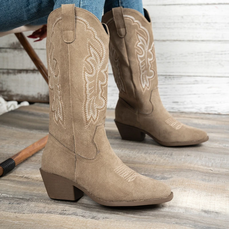 Women Boots Autumn Winter Comfortable Shoes High Chunky Heel Pointed Toe Women Shoes Sexy Fashionable Embroidered Long Boots image 2
