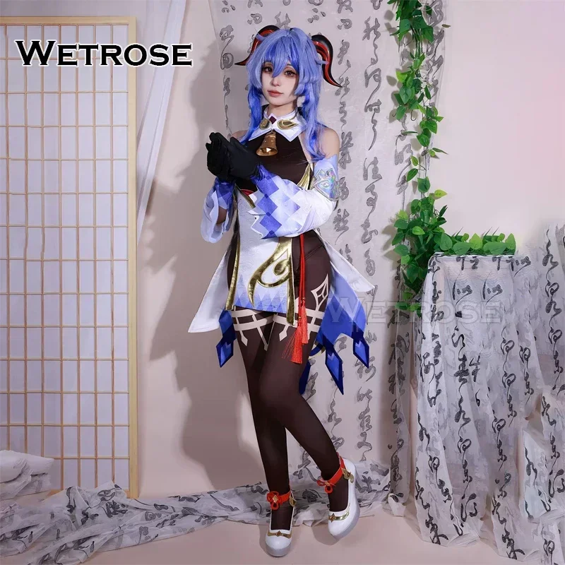 ZA01 【Wetrose】en Stock disfraz de Cosplay Ganyu SSR Genshin Impact Gan Yu conjunto completo peluca zapatos HalloZa0 @