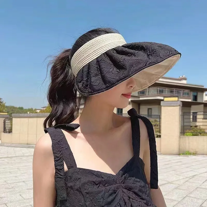 Summer travel sunshade sunblock hat large eaves anti-UV temperament all empty top hat tidal sun hat children\'s straw hat