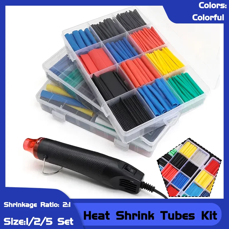 

Heat Shrink Tubing Kit (1/2/5-Set) with 2:1 Ratio Shrinkable Sleeving for Wire Connection Insulation and Cable Protection Wrap