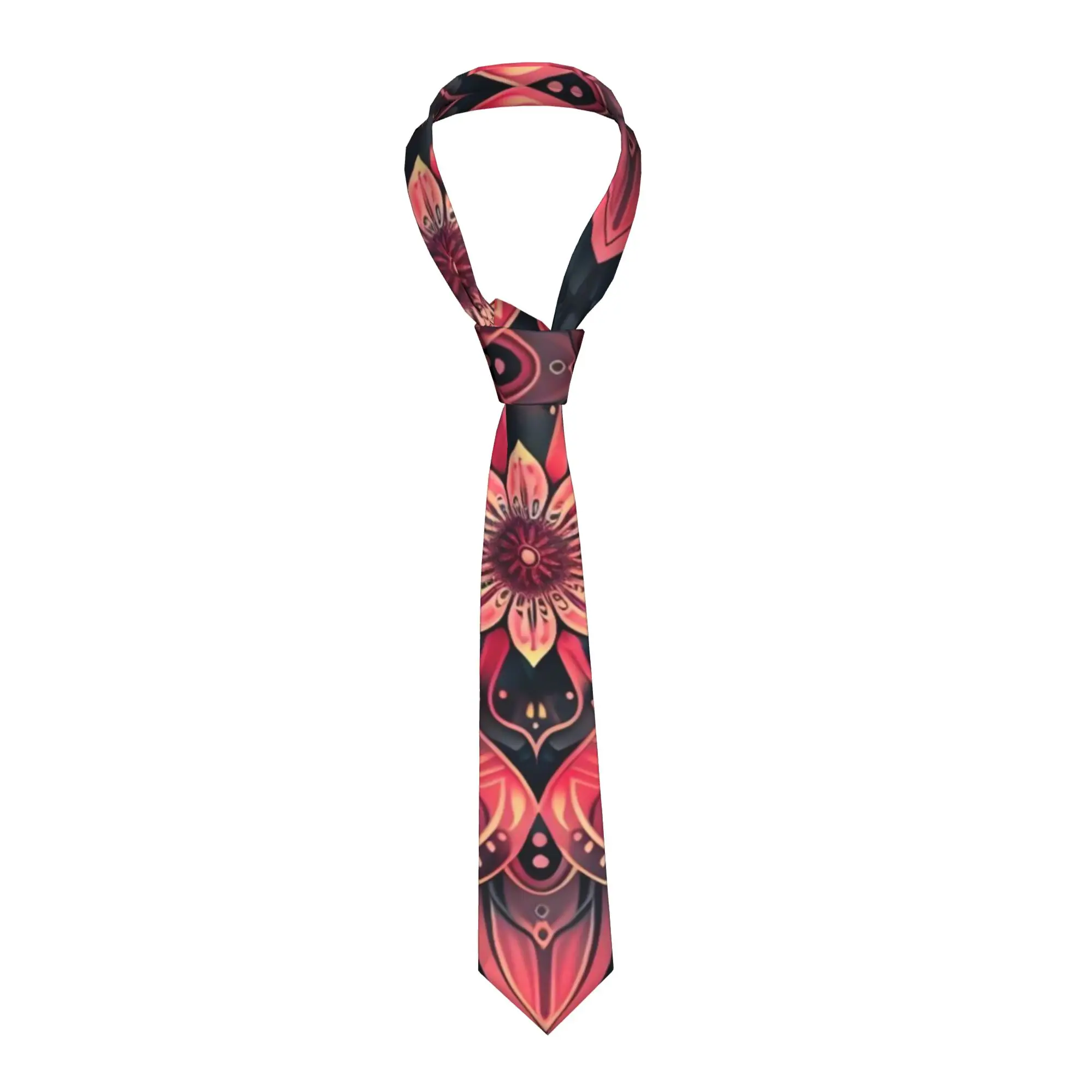 

Классический красный галстук с мандалой для мужчин, шелковый, с очаровательным цветочным узором, красочный, для свадьбы, краватка