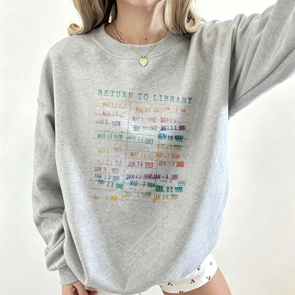 Return To Library Crewneck Sweatshirt Library Due Date Checkout Card Gradient Text Graphic Pullover Retro Bookish Unisex Casual