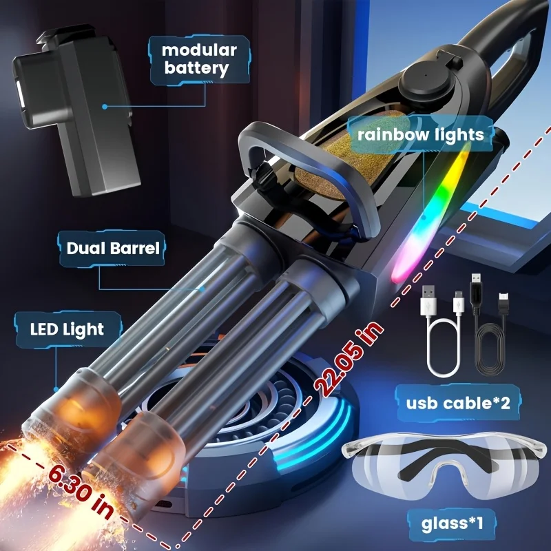 مسدس مياه كهربائي من جاتلينج مع برميل دوار، مخرج مياه مزدوج، نظام بطارية معياري، متوافق مع زجاجة مياه خارجية