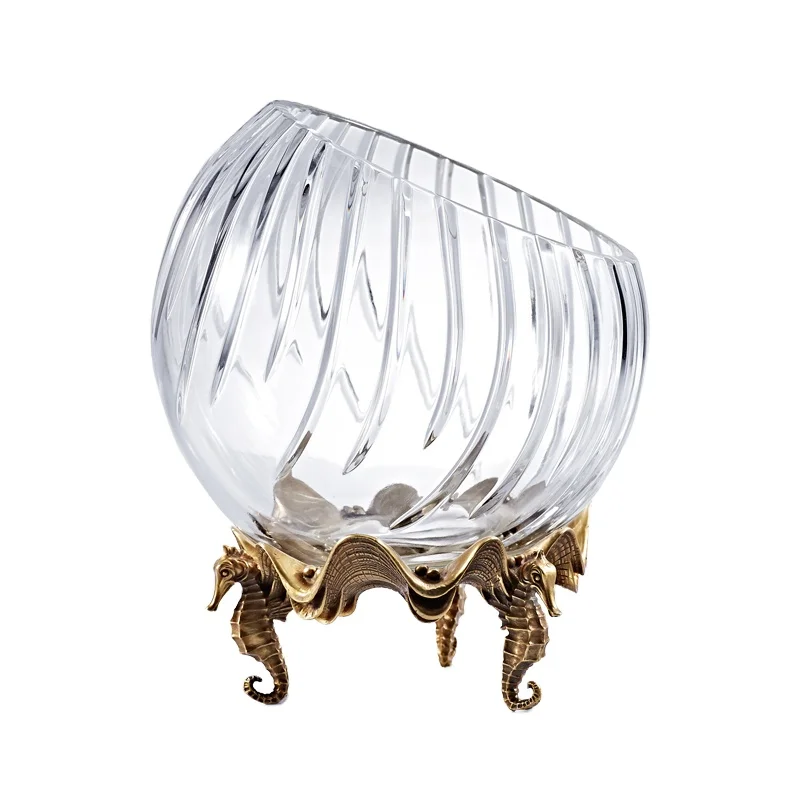 

Luxury royal unique blue and white ceramic and copper classic decoration, fruit bowl/candy plate with brass home decoration