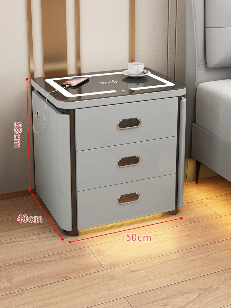 Smart bedside table with safe, wireless recharge, fingerprint lock, modern and simple