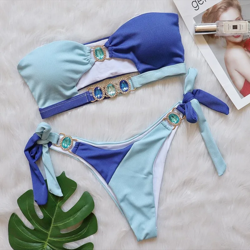 Bikinis con diamantes de imitación para mujer, traje de baño Sexy para mujer, trajes de baño para niña, conjunto de Bikini brasileño, ropa de playa 2024