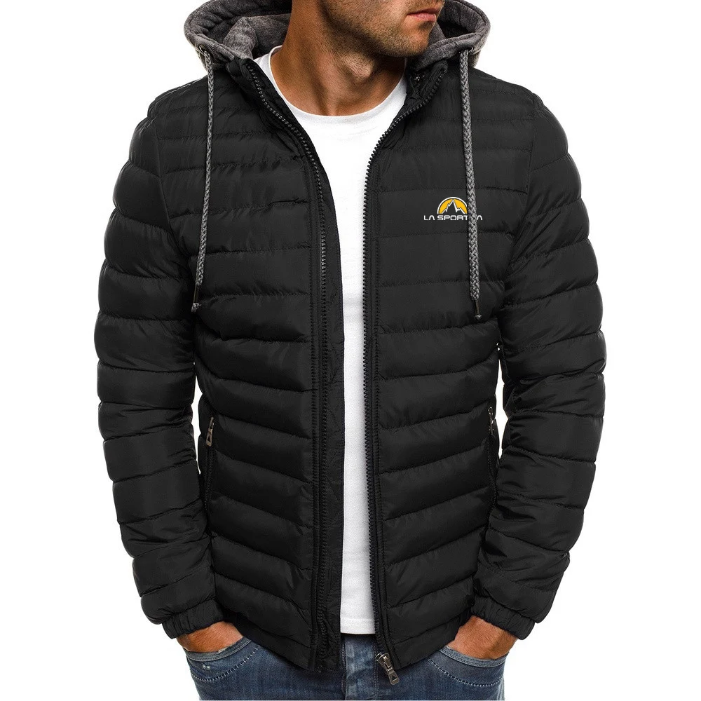 Chaqueta acolchada con capucha para hombre abrigo estampado de logotipo La Sportiva Color sólido cómodo, cálido e informa