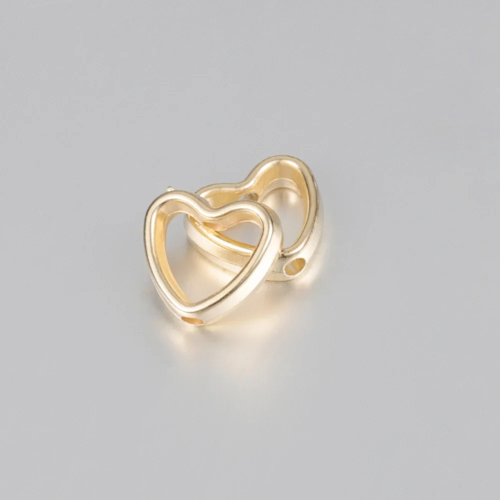 

50pcs Heart-Shaped Frame Wrapped Beads with Double Straight Hole Spacers Loose Jewelry Making DIY Findings