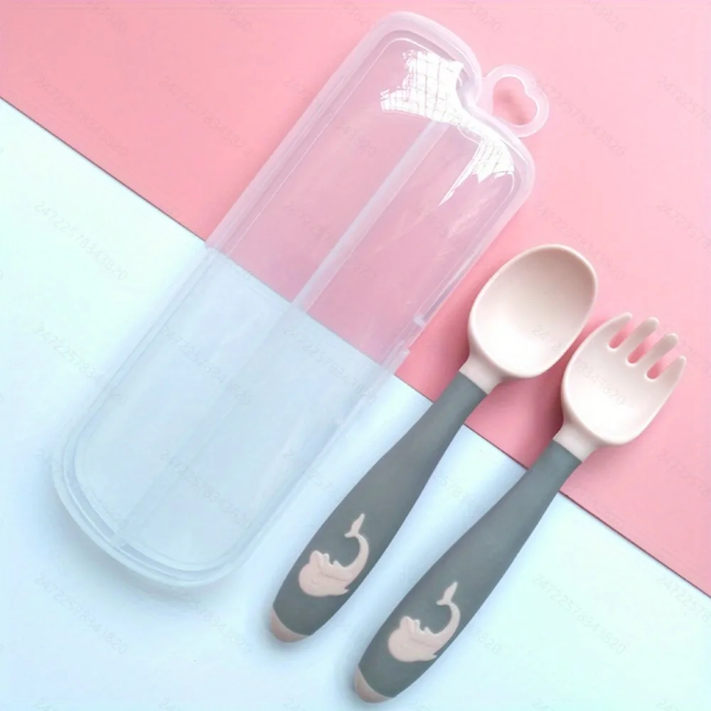 1set Maternal and infant supplies tableware spoon and fork set - supplementary food training baby children twist spoon and fork