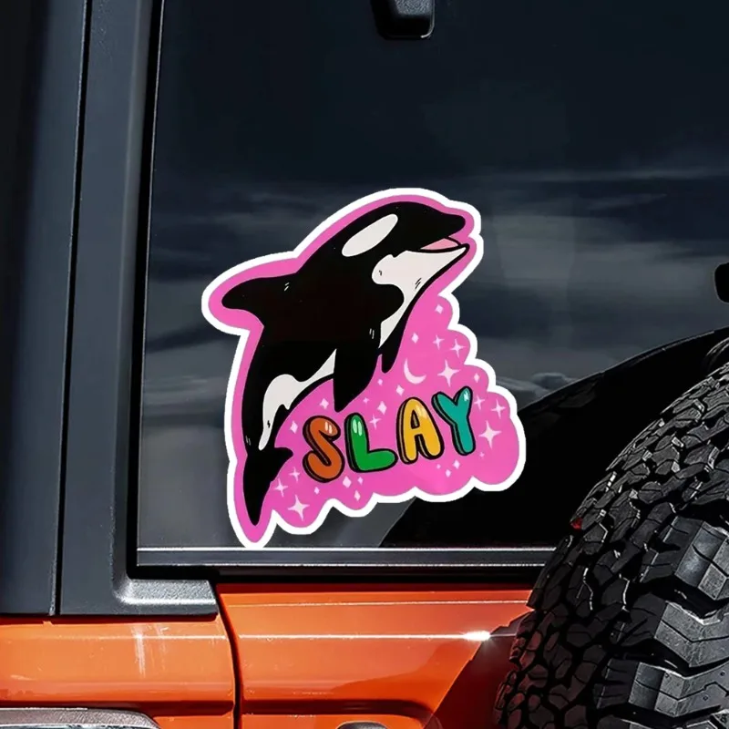 

Killer Whale Sticker - Funny Orca Eat The Rich Meme Vinyl Decal, Self-Adhesive Car Window, Wall & Laptop Decoration