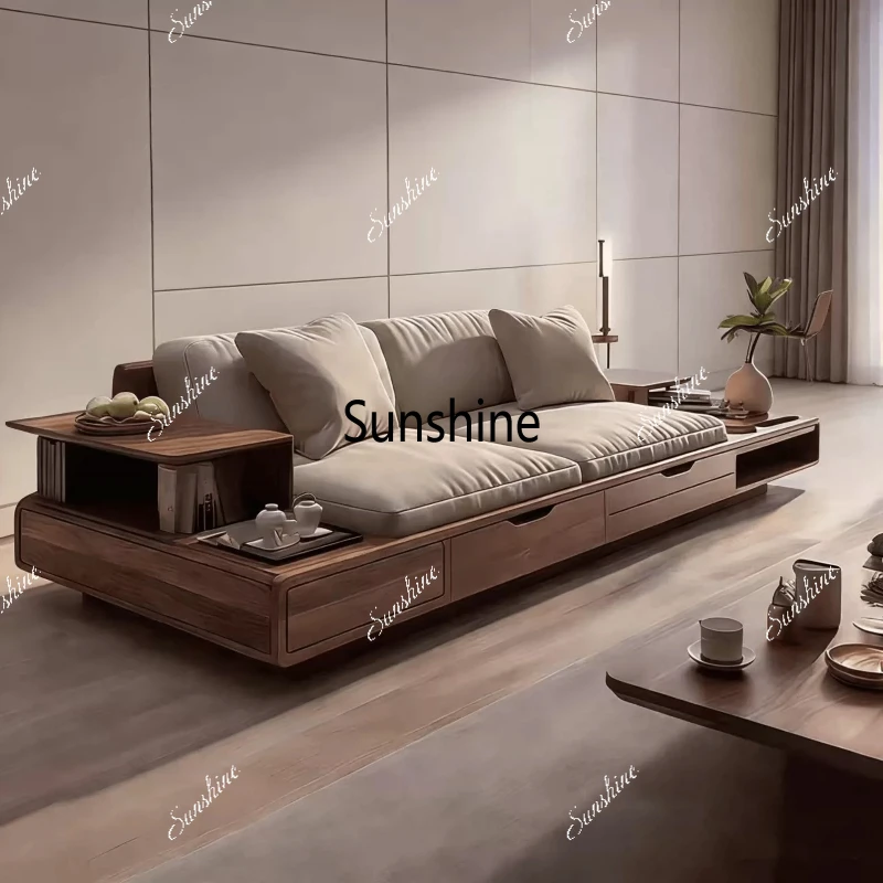 

New Chinese storage living room solid wood sofa simple villa high-end furniture customization