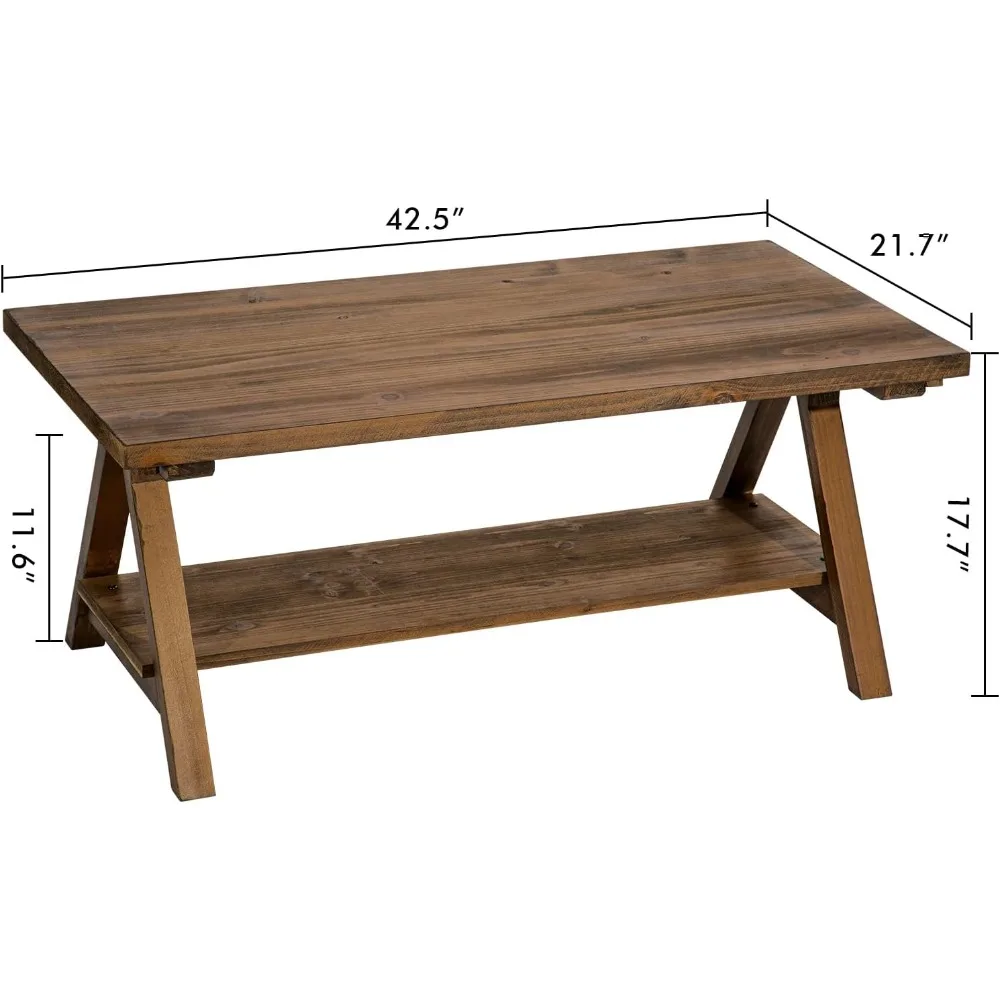 Rustic Farmhouse Style Solid Fir Wood Coffee Table - 42.5 Rectangle Wooden Living Room Furniture with Rustic Charm