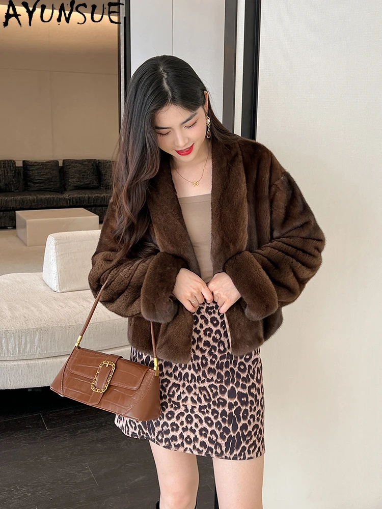 AYUNSUE Natural Velvet Mink Fur Jacket Woman 2025 Luxury Whole Mink Winter Jacket for Woman Clothes High Quality Кофта С Мехом