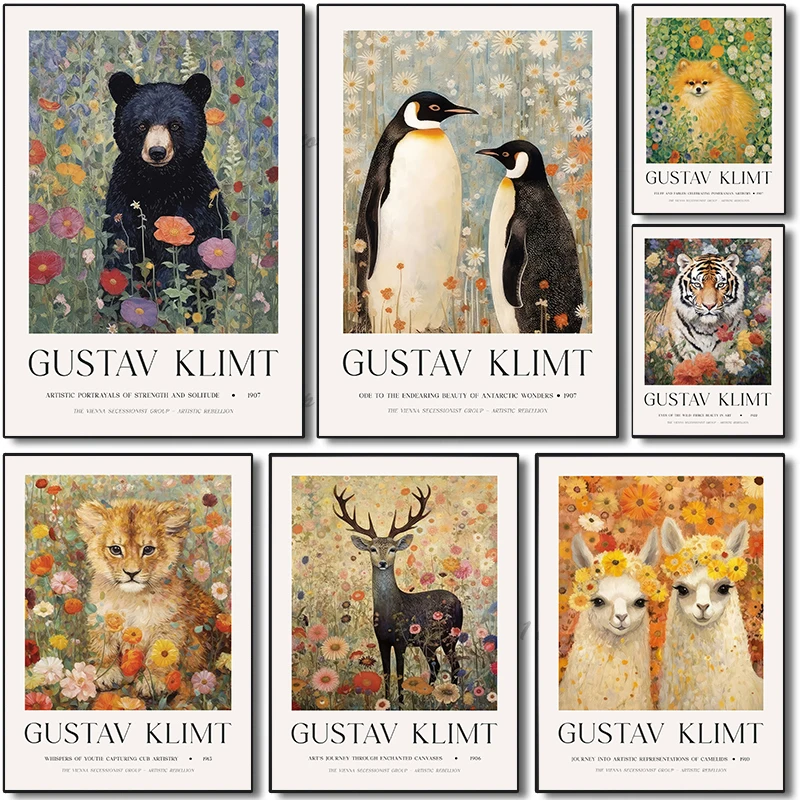Густава Климта, скандинавский цветок, животное, павлин, лама, королевский бенгальский тигр, лев, ретро постер, холст, картина, настенная живопись, домашний декор Густава Климта, скандинавский цветок, животное, павлин, лама, королевский бенгальский тигр, лев, ретро постер, холст, картина, настенная живопись, домашний декор