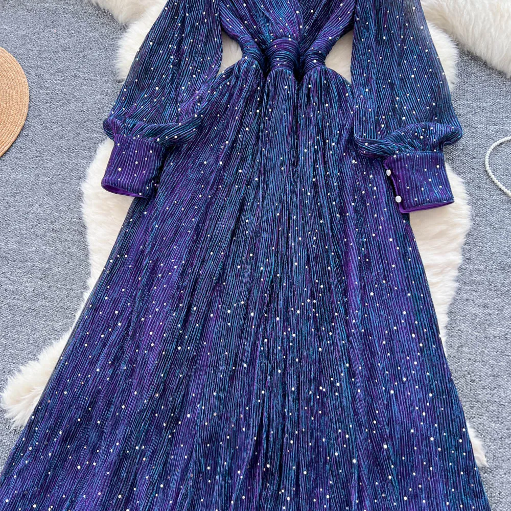 Chic vintage Criss-Cross long sleeve loose Elegant Fairy korean fashion Boho Sundress women clothing Long dress
