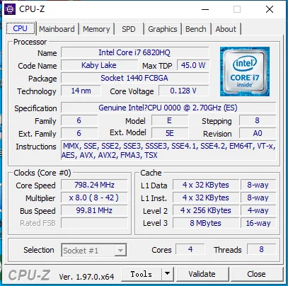 7TH KABY LAKE Processor QL2X ES 0000 MODIFIED CPU 2.7GHz 4C8T BGA to LGA 1151 Reference I7-6820HQ