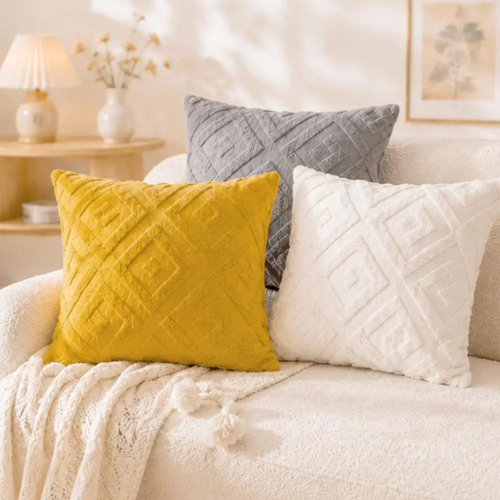Rhombus Pattern Solid Color Pillowcase, Washable Throw Pillow Cover, Rectangle Square Cushion Cover For Home