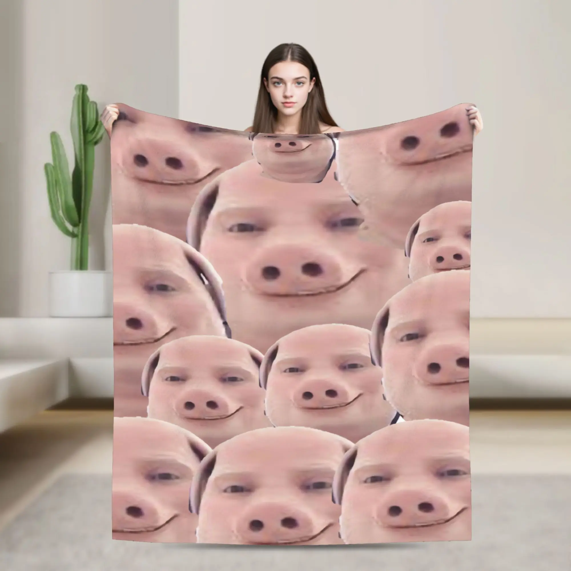 Cute John Pig Blankets VIKAMA John Pork Airplane Travel Flannel Bedding Throws For Home Decor Warm Soft Customized Bedspread