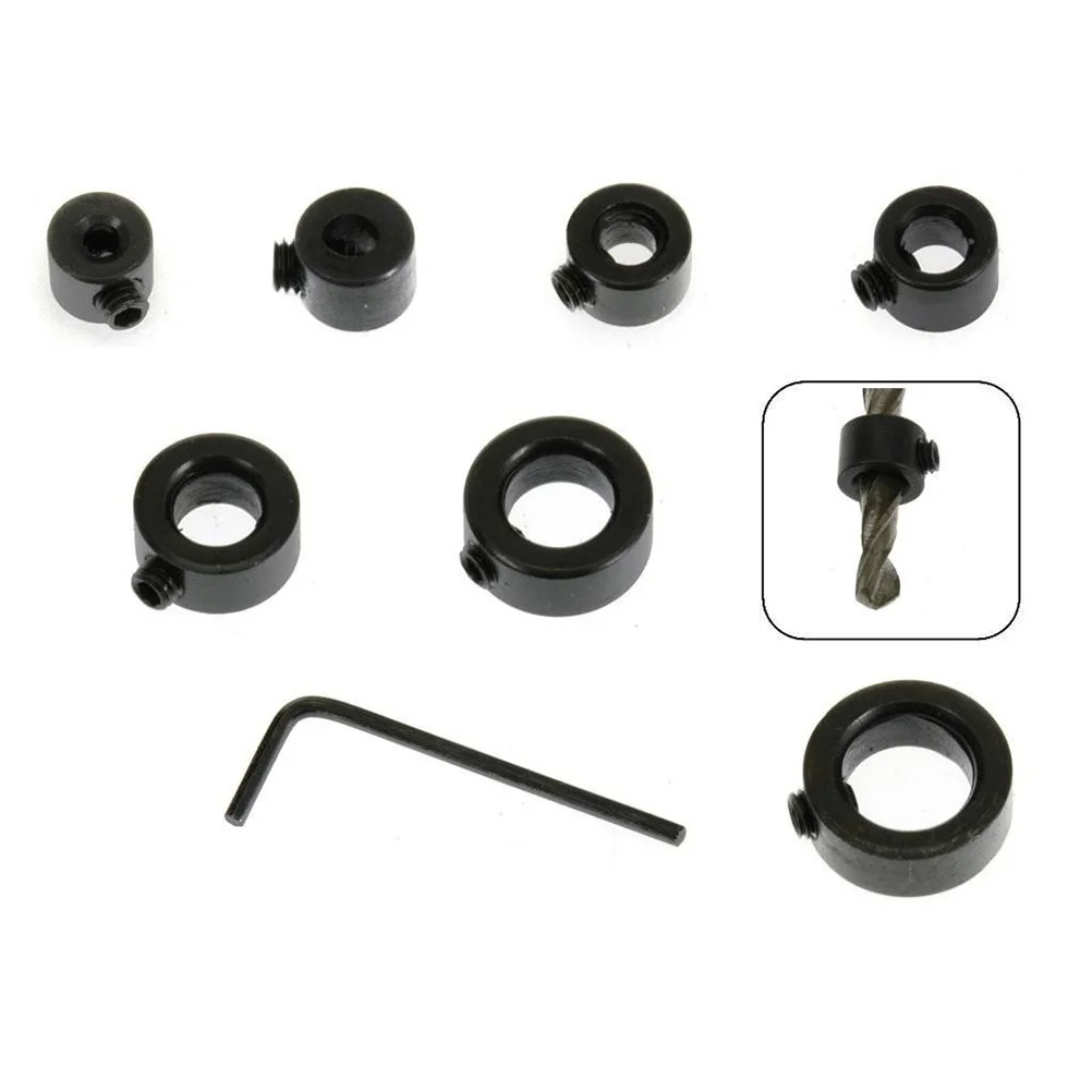 

8Pcs Bit Drill Ring Stop Limit Assortment 3-16mm Black Finish Drill Bit Fixing Tool Consistent Depth Diill Ring for 3-16mm