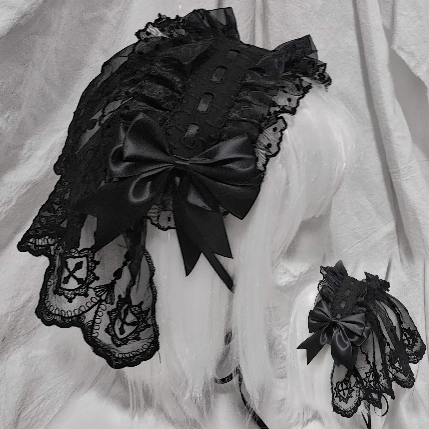 

4 Types Original Lolita Bridal Veil Versatile Headband Gothic Dark Lace Angel Headpiece Lolita Cosplay Ruffled Hair Accessory