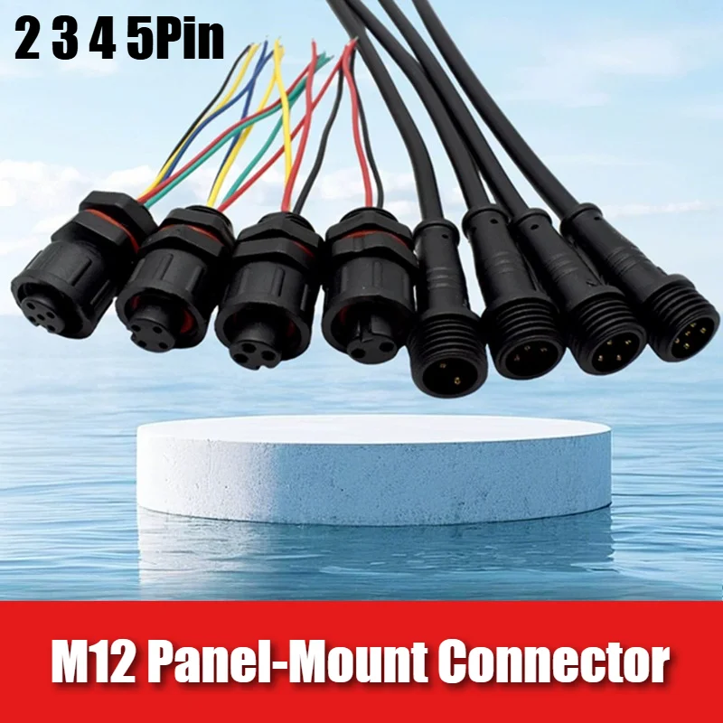M12 Panel Mount Connector IP67 Waterproof Overmolded Cable Assembly 2 3 4 5 Pin Male Female 12mm Hole Industrial Sensor Plug