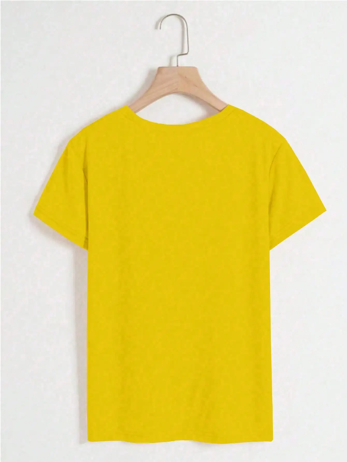 Women's Yellow T-Shirt with Gold Rose Print, Round Neck Short Sleeve Casual Top image 2