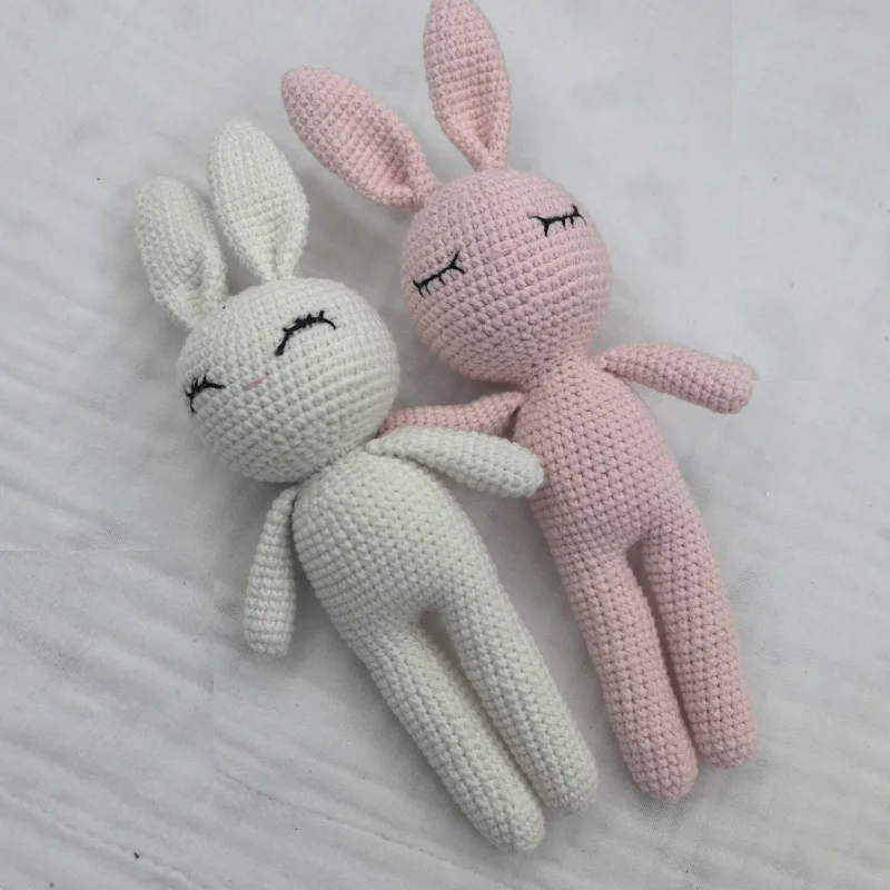 New Handmade Kawaii Rabbit Stuffed Toy Crochet Wool Doll Knitted Bunny Doll Soothing Baby Sleeping PillowToys For Kids Birthday