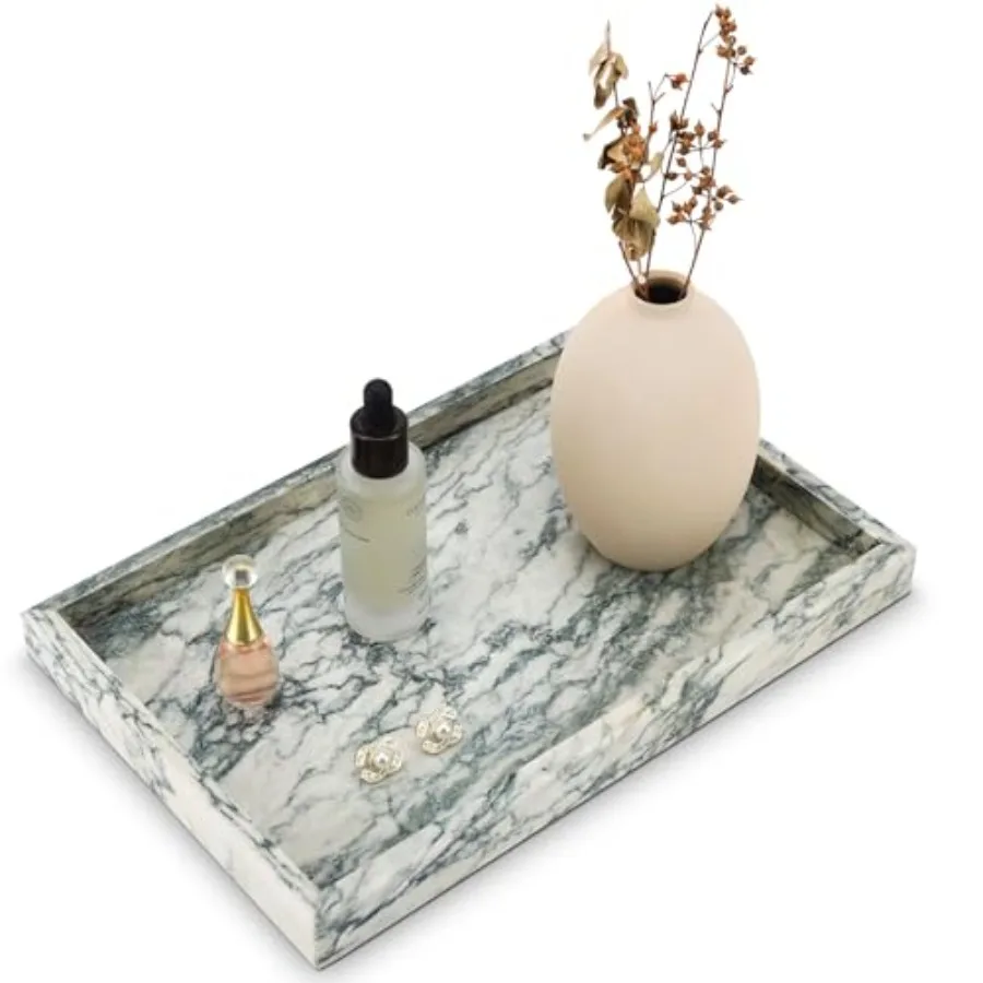 

Real Natural Marble Tray for Bathroom Vanity Kitchen and Desktop Rectangle Genuine Marble Stone Tray for Jewelry Cosmetics Cand