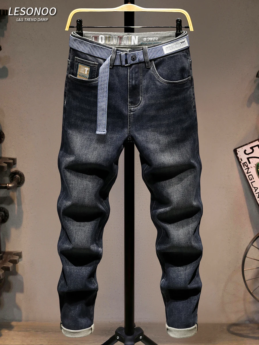 

Мужские джинсы с вышивкой, зауженного кроя, молодежные, модные, длинные брюки, весна-осень, новые, эластичные, с принтом, длиной до щиколотки