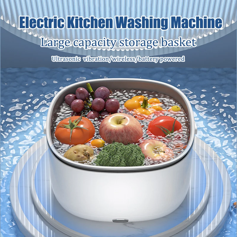 

Electric Vegetable Fruit Washer Household Ultrasonic washing machine Wireless Cleaner Food strainer Drain Basket