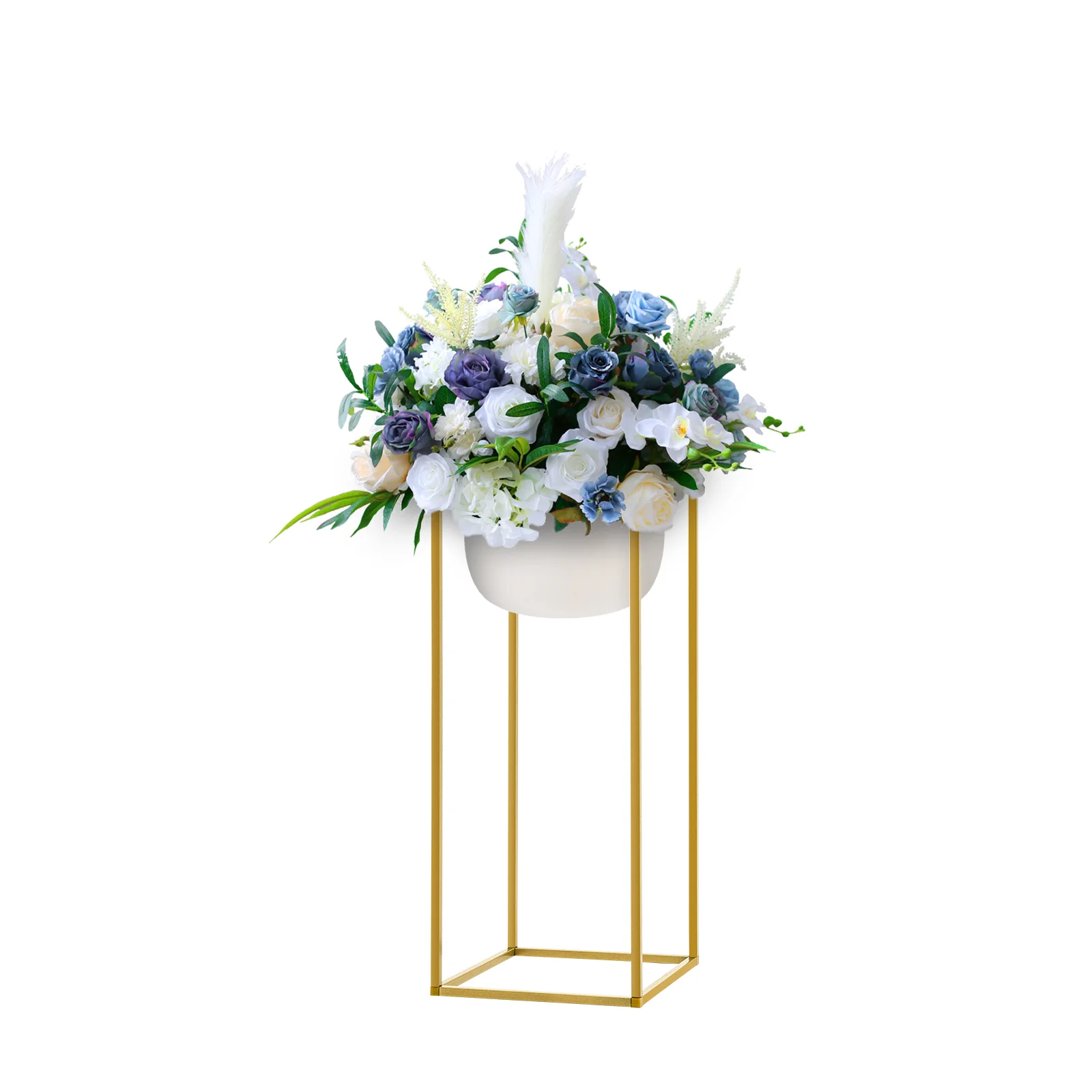 23.6 in 10Pcs Tall Gold Metal Flower Stand for Wedding Table Centerpieces Decor Rectangle Desktop Placement Flower Stands