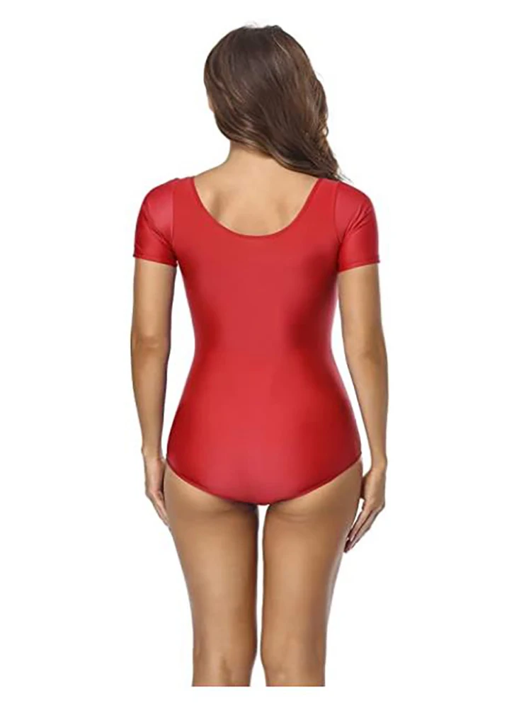 Speerise feminino elastano colher pescoço manga curta ballet collant adulto dança bodysuits ginástica dancewear