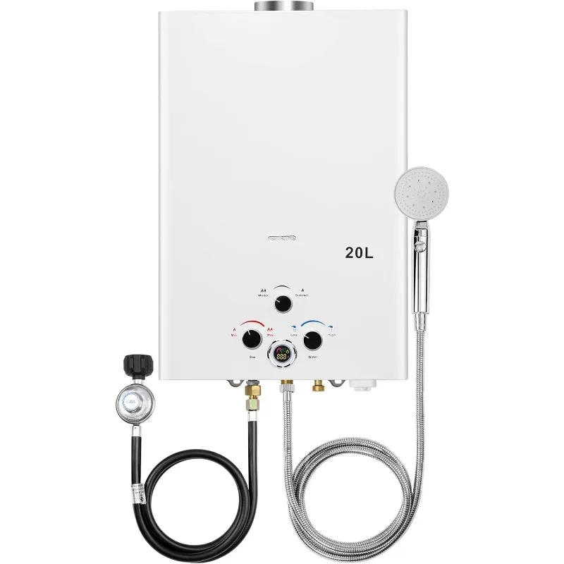 Tankless Water Heater Propane 5.26GPM 20L Outdoor Portable Instant With Digital Display Multi-Protection for Camping Trips Boat