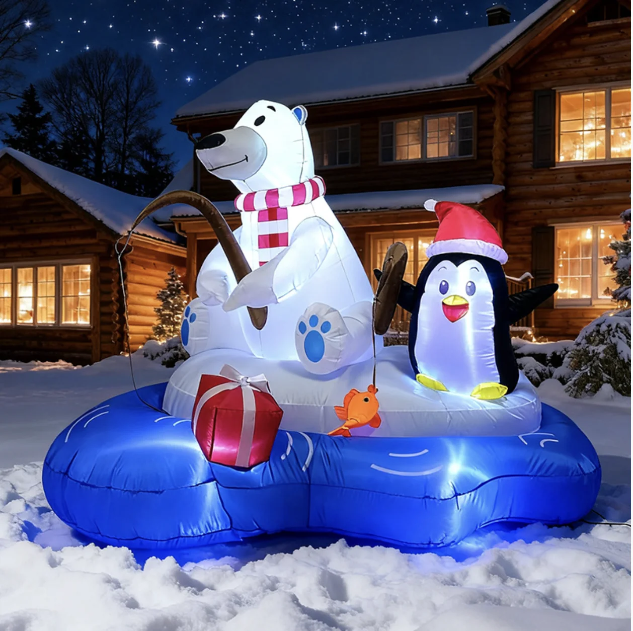 2025 NEW Inflatable Christmas Decorations 2.1M Polar Bear Penguin Fishing Outdoor Fun Decorations Inflatable Toys