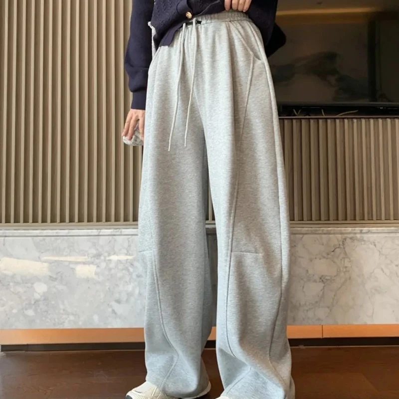 Pantaloni sportivi a vita alta moda primavera autunno tasche da donna pantaloni a figura intera pantaloni da donna morbidi e solidi con coulisse per donna