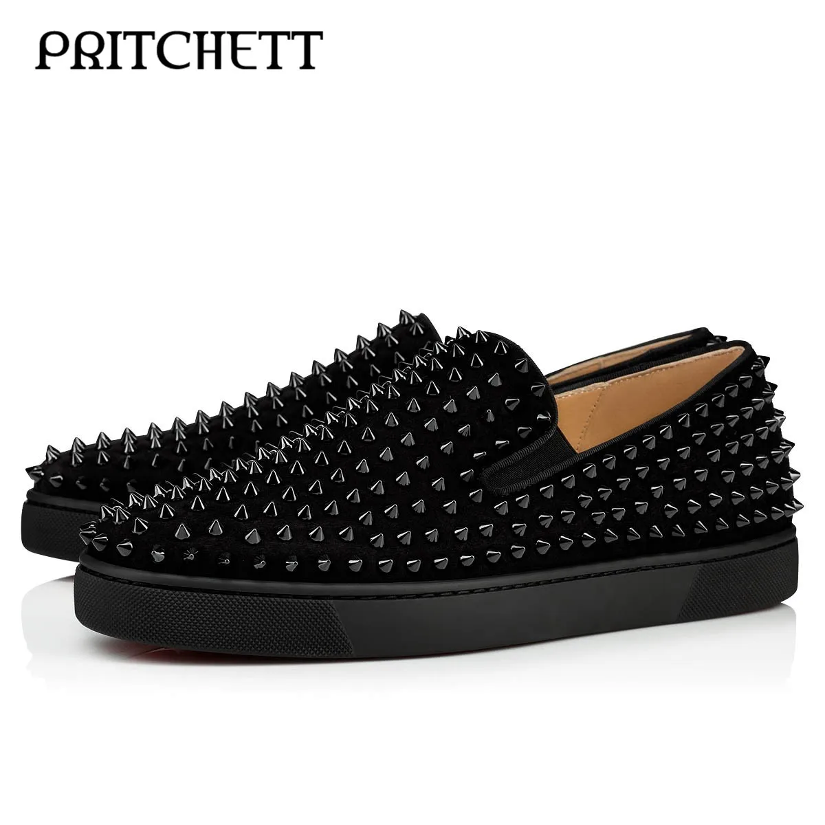 

Black Rivet Shallow Loafers Round Toe Slip-Ons Casual Daily Business Men's Shoes Large Size Comfortable and Fashionable Shoes