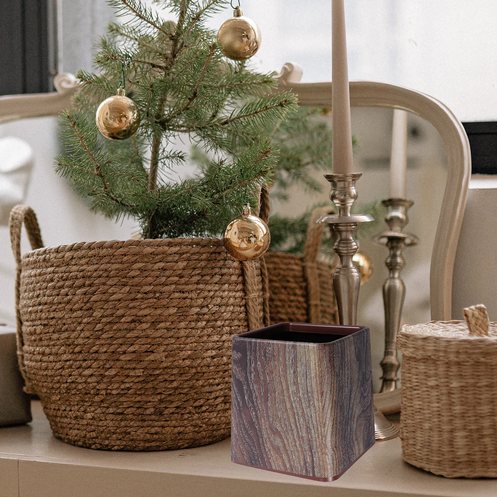 

Imitation Walnut Grain Trash Can Trashcan Mini Home Decor Garbage Small Bathroom Cans Desktop