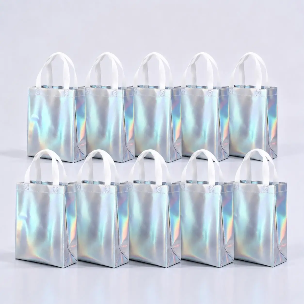 Metallic Silver Nonwoven Gift Tote Bags Durable Reusable Shopping Packaging Bags with Handles for Wedding Birthday GYH