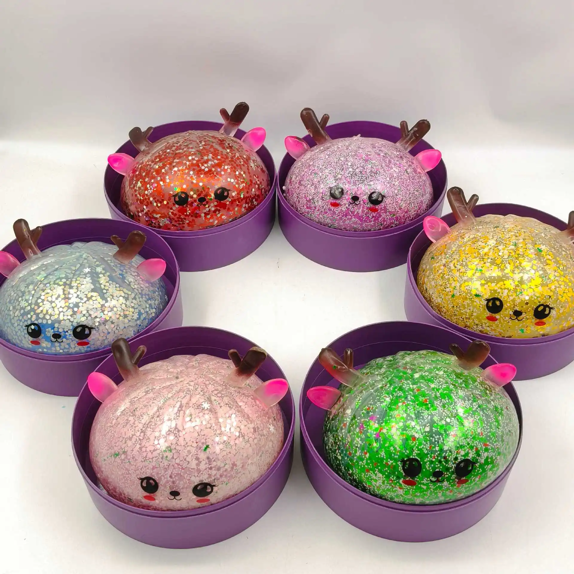 Squishy 15CM Large Christmas Reindeer Bun with Glitter Pop Beads Stress Relief Decompression Squeeze Fidget Toy