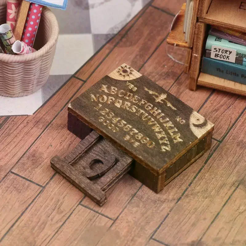 Retro Mini Wooden Ouija Board With Drawer Miniature Spirit Board Micro Landscape Scene Ornament Home Desktop Decoration