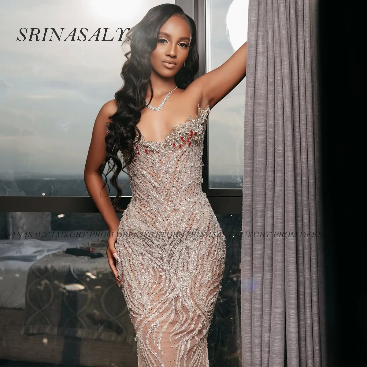 Customized Sparkly Crystal Lace Mermaid Evening Dresses Beaded Birthday Robe Formal 2025 Sleeveless Formal vestidos de gala