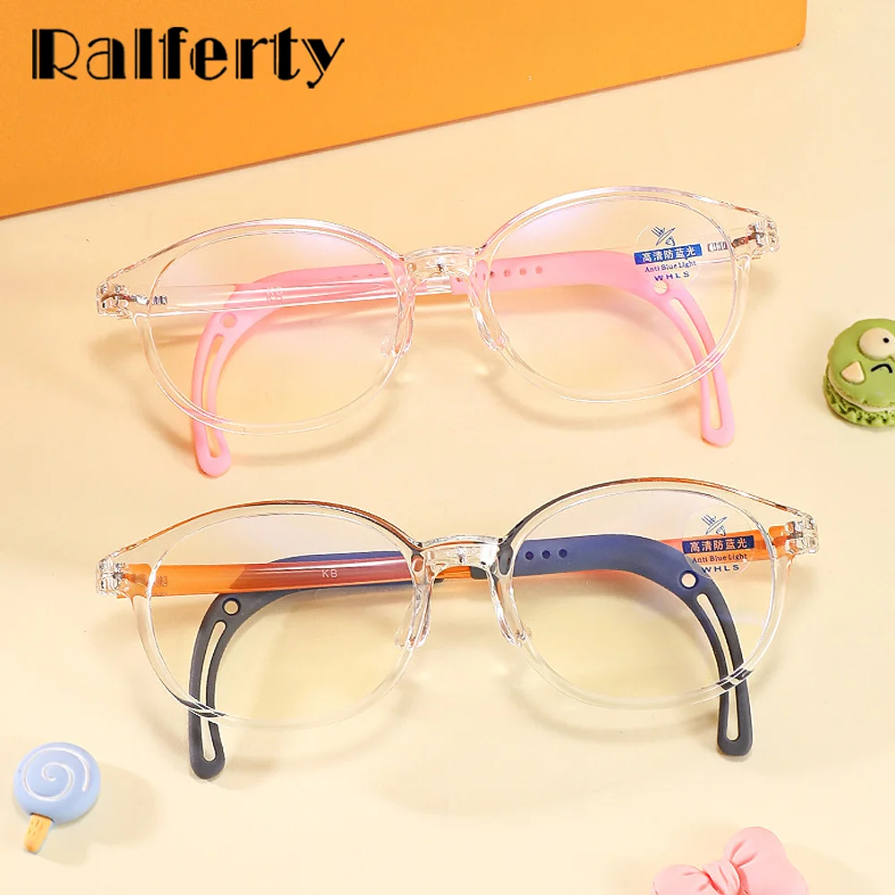

Ralferty Anti-Slip Kids Eyeglasses Frame Round Transparent Anti-Blue Light Glasses Set Plano Lenses Optical Frame Child TR90