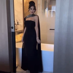 Fashion Beauty Black Evening Dresses Vintage Strapless Ribbons Handmade Beads Formal Party Dress For Women 2024 vestidos de gala