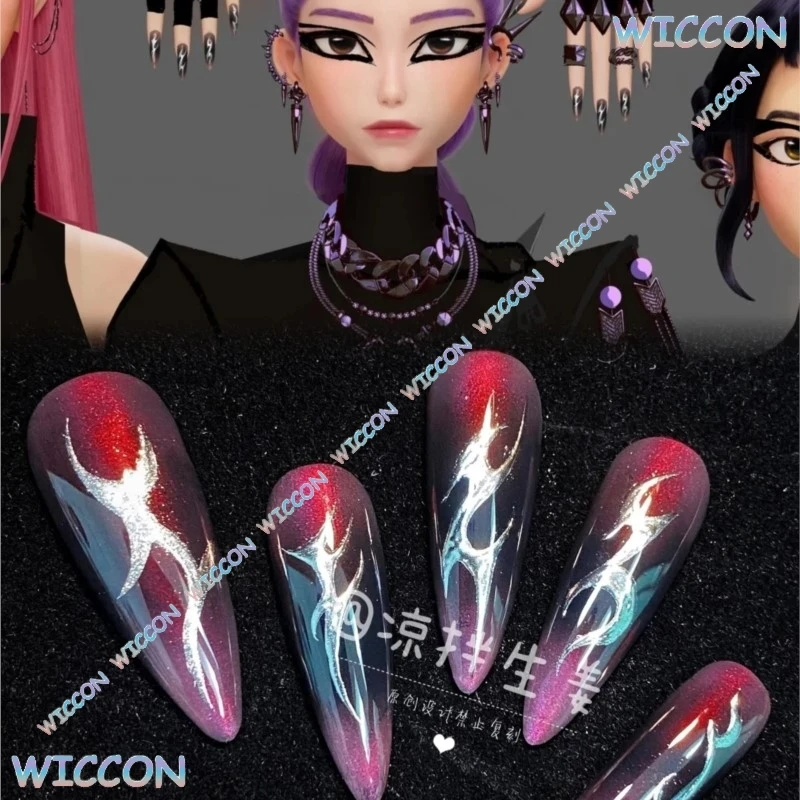

Kpop Rumi Melazoe Demon Hunter Press On Nails Witch Group Cosplay Nail Art 24PCS Glow In Dark Handmade Korean Style Nail Tips