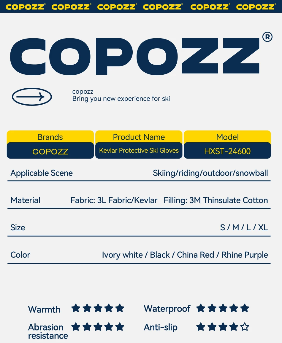 COPOZZ Kevlar verdickte Skihandschuhe Winter Männer Frauen 3M Thinsulate Thermo-Snowboard-Handschuhe wasserdichte warme Fäustlinge Skihandschuhe – Detail 1