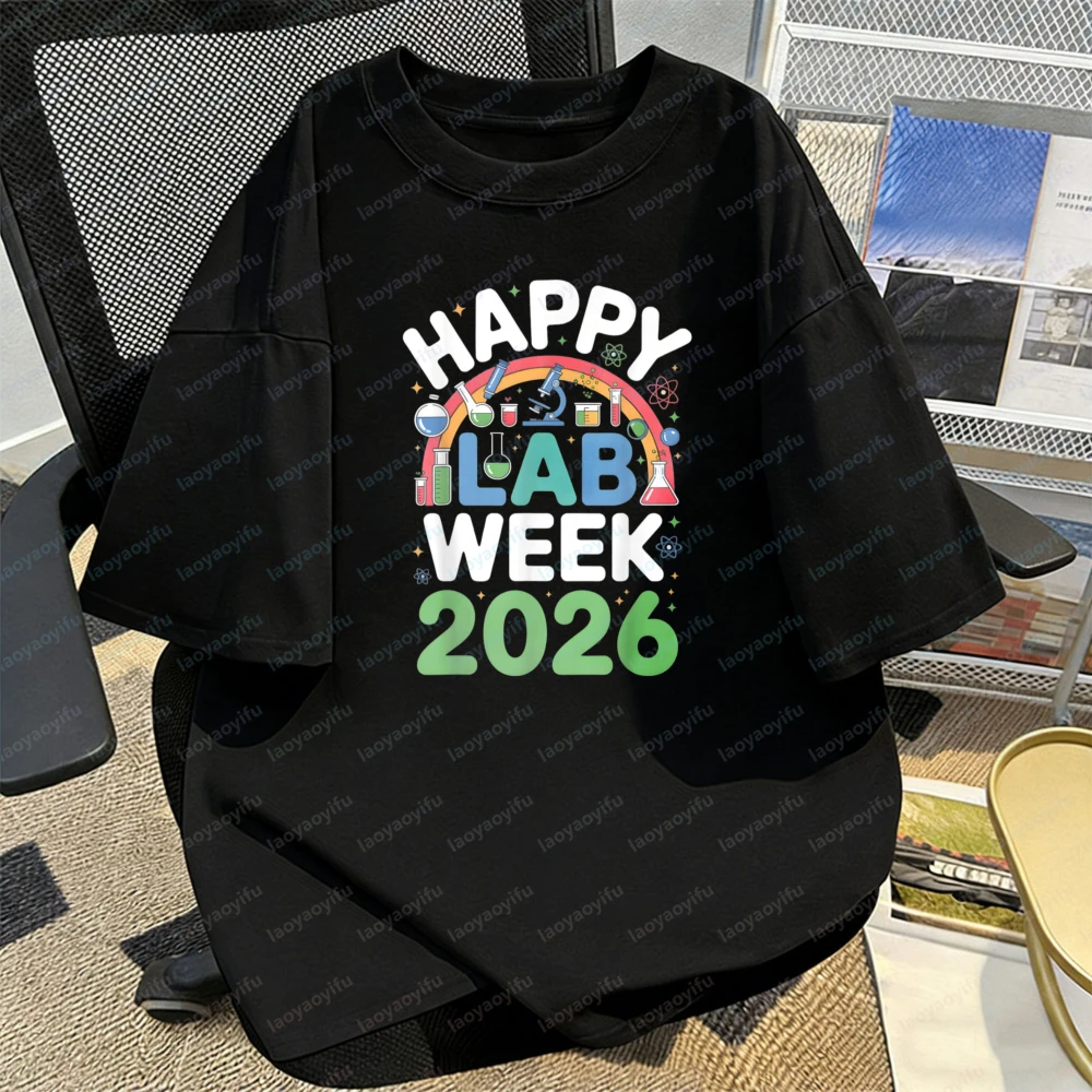 Happy Lab Week 2026 Tee Rainbow Science Print T-Shirt Science Tech Casual Cotton Tops Chemistry Student Women Men's Clothes