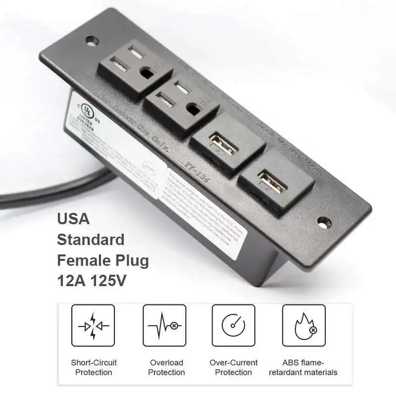 Meubles de conférence de bureau d'hôtel encastrés 2.5 mètres 16AWG prise de multiprise prise ca avec 2 Ports USB