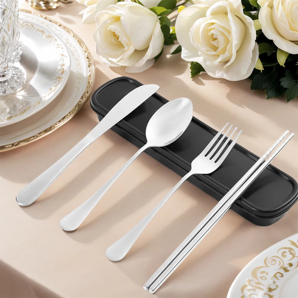 

4pcs Portable Utensils Set Reusable Stainless Steel Cutlery Set Portable Flatware Set for Lunch Camping School Picnic
