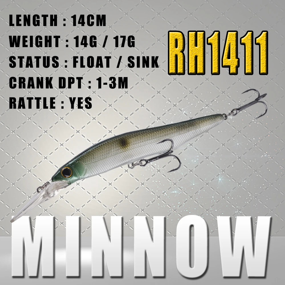 Chan\'s Huang Artificial Jerk Minnow Fishing Lures 14CM 14G Floating Deep Water Diver Jerkbait Minnow Bait Tackle For Fishing