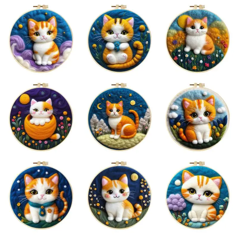 

CHENISTORY Wool Needle Felting Painting Kit Ginger Cat Patterns For Beginner Complete Needle Felting starter Tool Home Decor